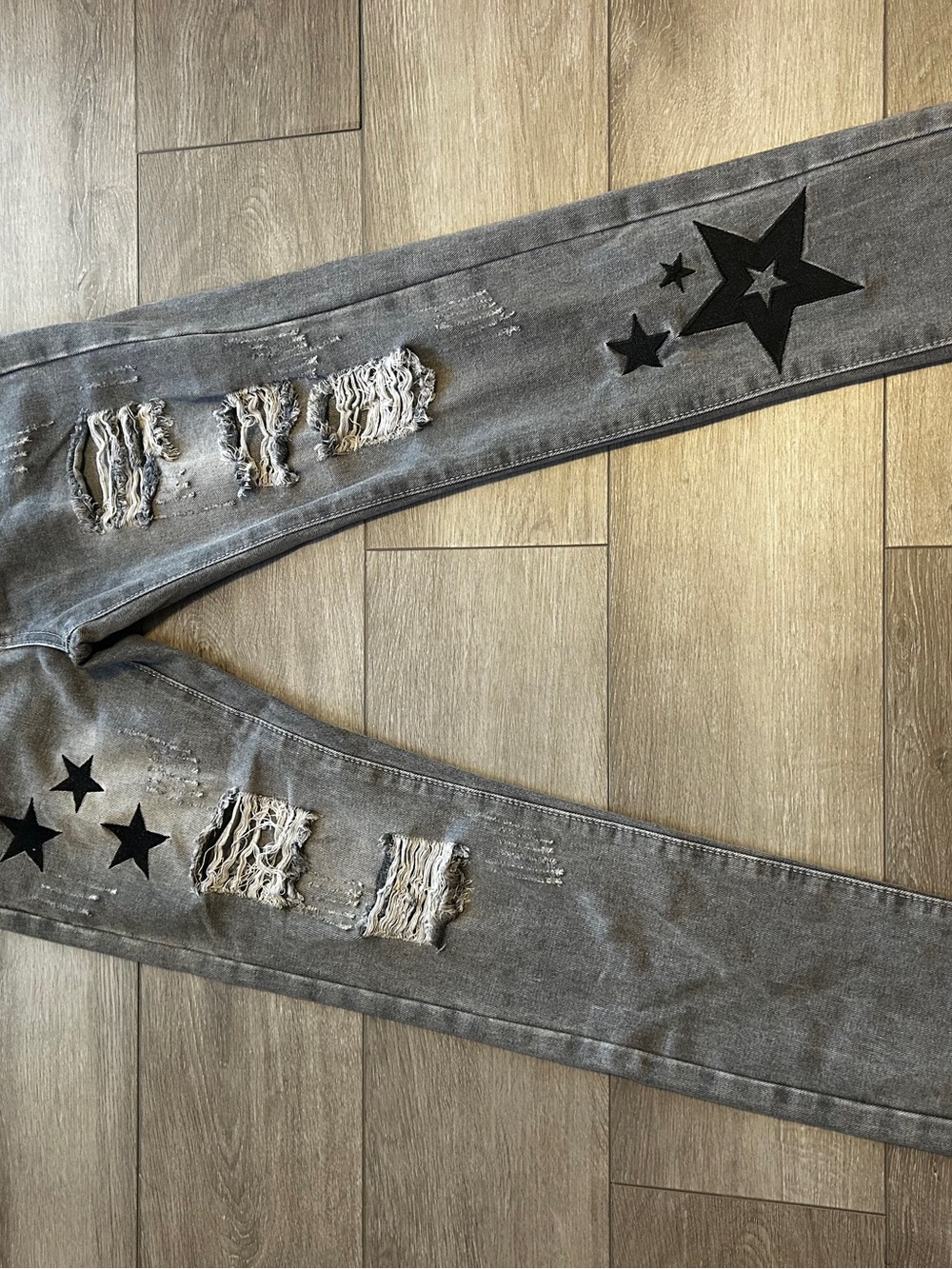 Gray Distressed Star Print Jeans